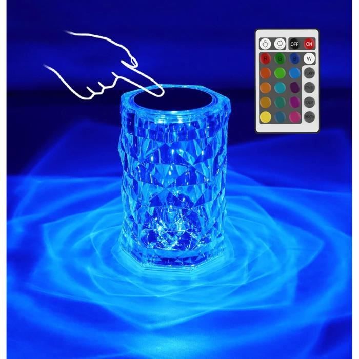 Lampe Cristal à LED avec 16 Couleurs 4 modes USB Lampe en Cristal avec Télécommande Lampe de Table en Cristal Nuit Tactile LED RGB