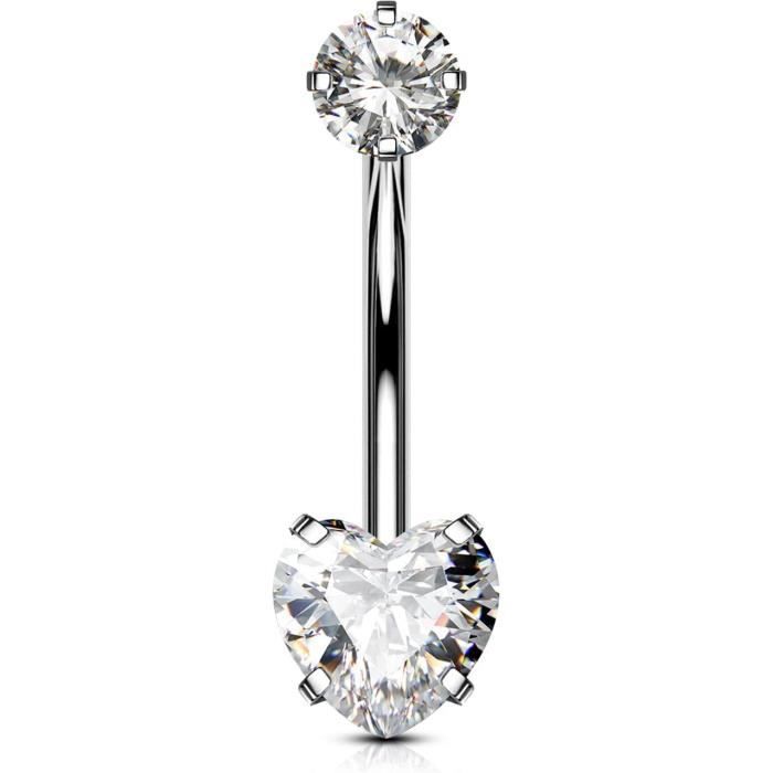 5pcs Piercing Nombril 14G CZ Pendentif Coeur Papillon - Bijoux Argentés Pour Femmes