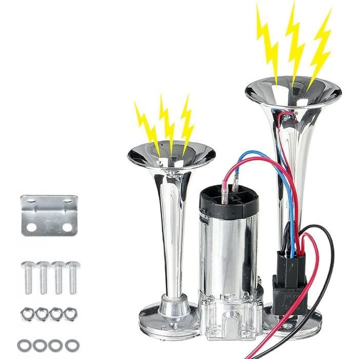 Klaxon à Air 12V 600 DB Double Tube – Super Puissant Avec Compresseur, Pour Voiture, Camion, Moto