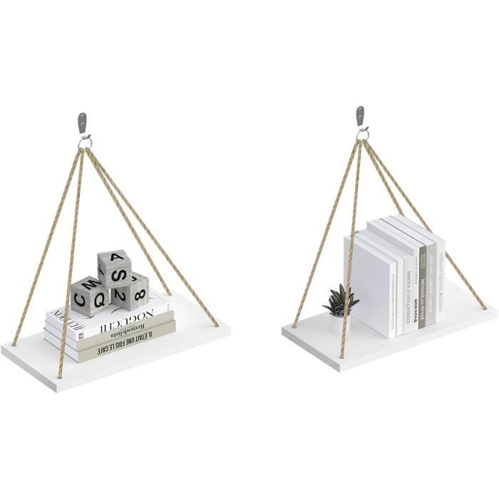 HAHDAXIA Étagères Murales En Bois, Ensemble De 2 Étagères Flottantes Macramé Avec Pompons, Décoration Murale Bohème, Supports De Plantes Rustiques Pour Mur Chambre