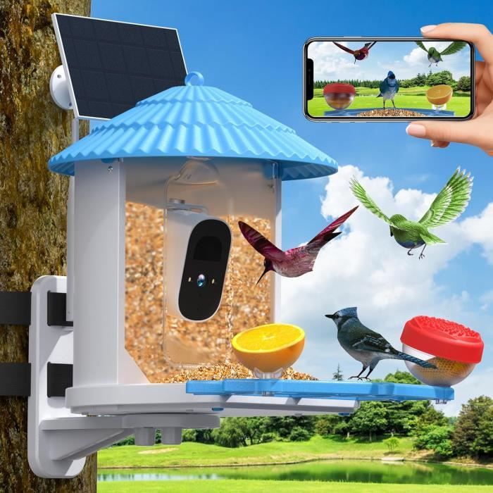 Gyozol Mangeoire Intelligente Pour Oiseaux Avec Caméra 2K Solaire - Identification IA Et Notifications