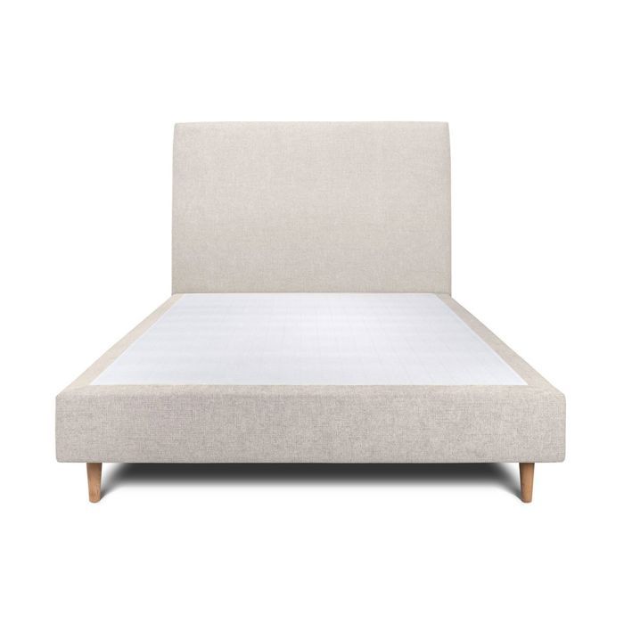 Lit 140x190cm - MARQUE - Tête de lit tapissier - Beige clair - Style scandinave moderne - Sommier inclus