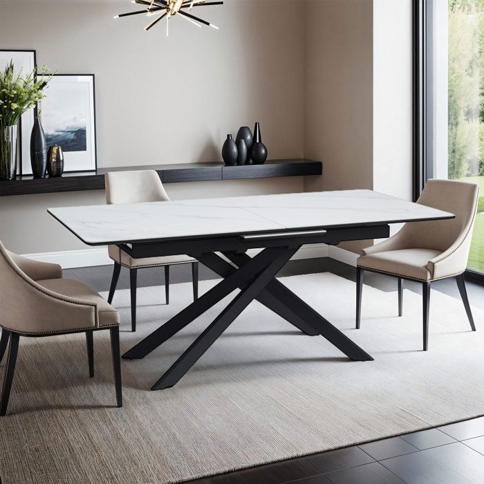 Table à manger extensible 180-220 cm effet marbre blanc - INSKI