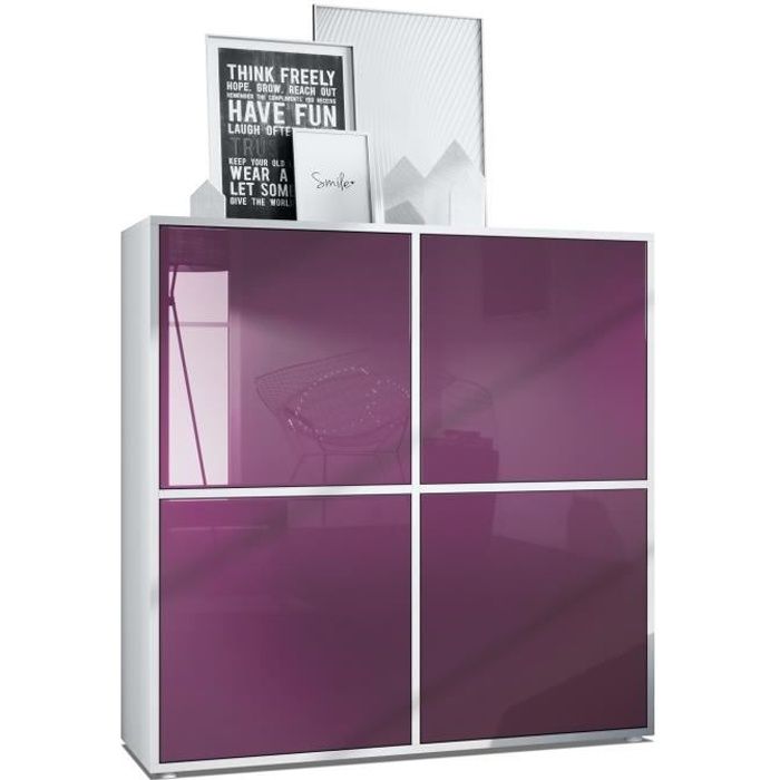 vladon highboard cuba v2 104 x 105,5 x 35,5 cm buffet haut à 8 compartiments, en blanc mat et mûre laqué haute brillance