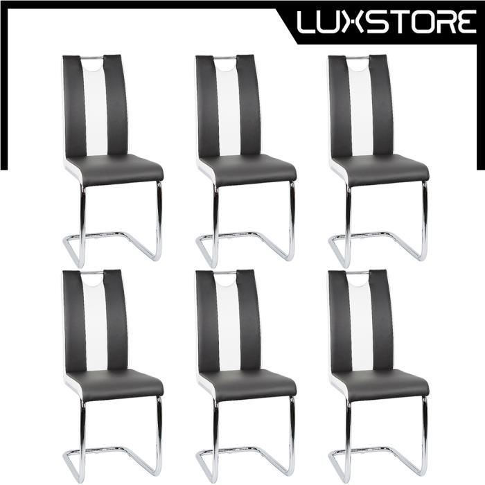 Chaise de salle à manger LUXS - Lot de 6 - Noir et blanc - Dossier ergonomique - Rembourrage épais