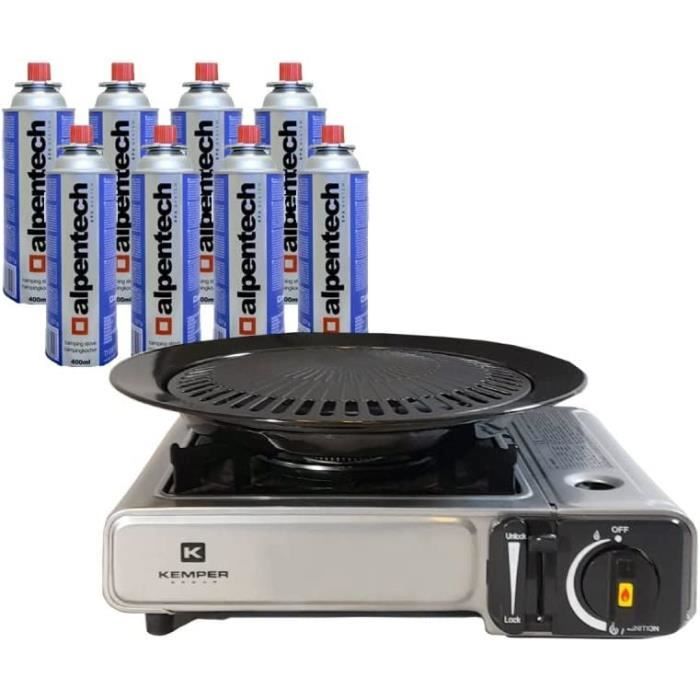 Barbecue Grill 2 en 1 Réchaud gaz piézo 1900 W + Plaque grill + 8