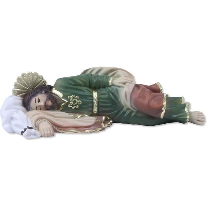 Crucifix Mural Boîte Chapelet Statue St Joseph Endormi - Résine Dorée 11,9x7,5x8 Cm Boite Decorative