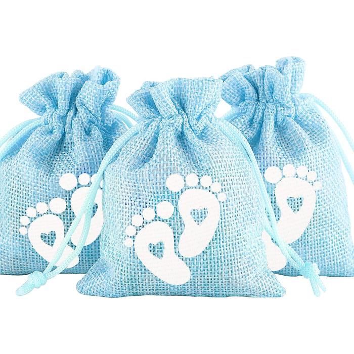 24pcs Sachet Dragées Jute Pochette Communion Baptême avec Cordon de