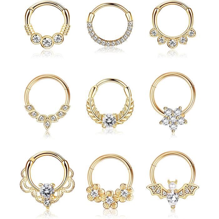 Boucle D’oreille Piercing Septum – Acier Inoxydable 316L – Pierres Multicolores CZ – Pour Cartilage, Hélix, Tragus – Cadeau Bijou Original