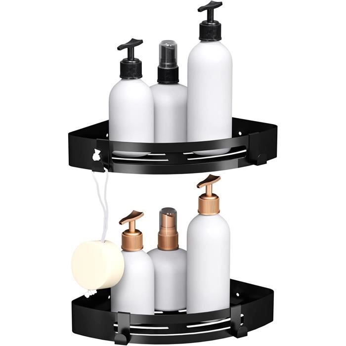 Étagère Douche Télescopique 4 Niveaux - Sans Perçage, Réglable 60-293cm - Noir - Avec Paniers