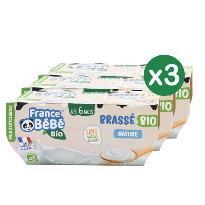 FRANCE BéBé BIO - Brassés Nature pour Bébé - Laitage dès 6 mois- Lot 3 x  (4x100g) - Achat / Vente dessert lacté FRANCE BéBé BIO - Brassés Nature  pour Bébé 