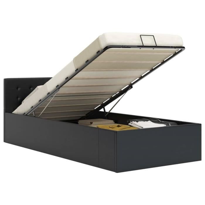 584®Maison Lit Coffre Adulte 90 x 200 cm Design Dormir - Structure de lit à rangement Confortables hydraulique Noir Similicuir 90x20