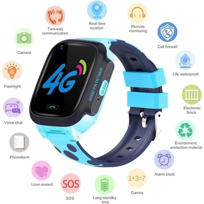 Montre Intelligent Bracelet Enfant 4G SIM Smartwatch Bleu IP68