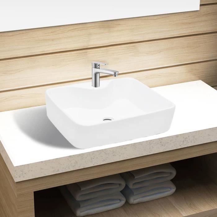 MEUBLE - MONDE Contemporain Vasque carré à trou pour robinet céramique blanc pour salle de bainHOME Professionnel480 x 370 x 135 m