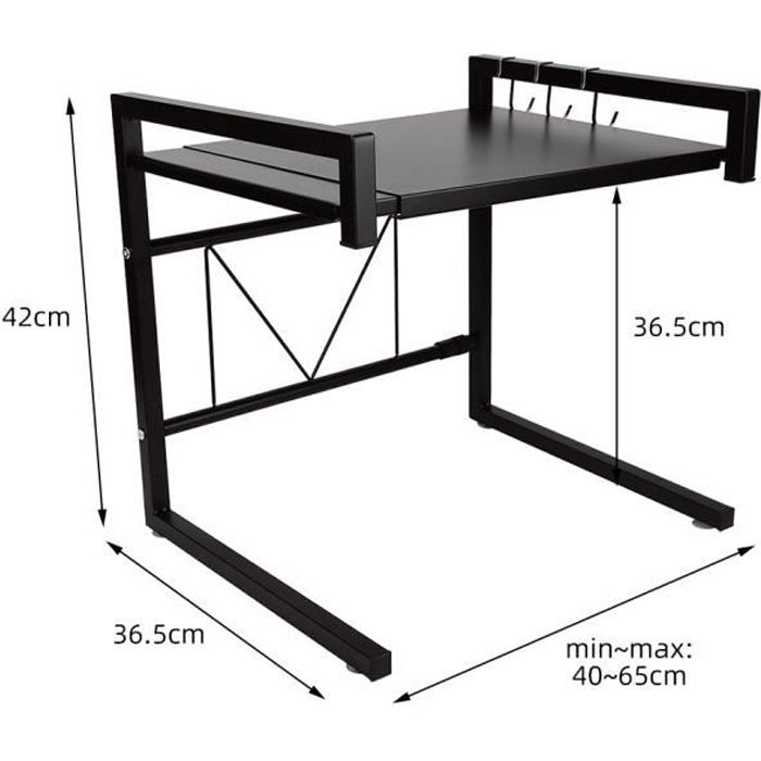 Étagère de Cuisine Extensible 2 Niveaux - YGONGMYL - Noir - Acier au carbone - Meuble de cuisine