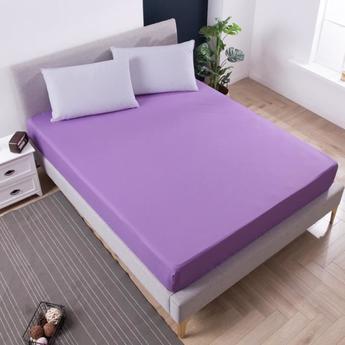 Drap Housse Violet clair - Anti-Plis - 80X200cm - Protège Matelas - Drap de Lit Uni