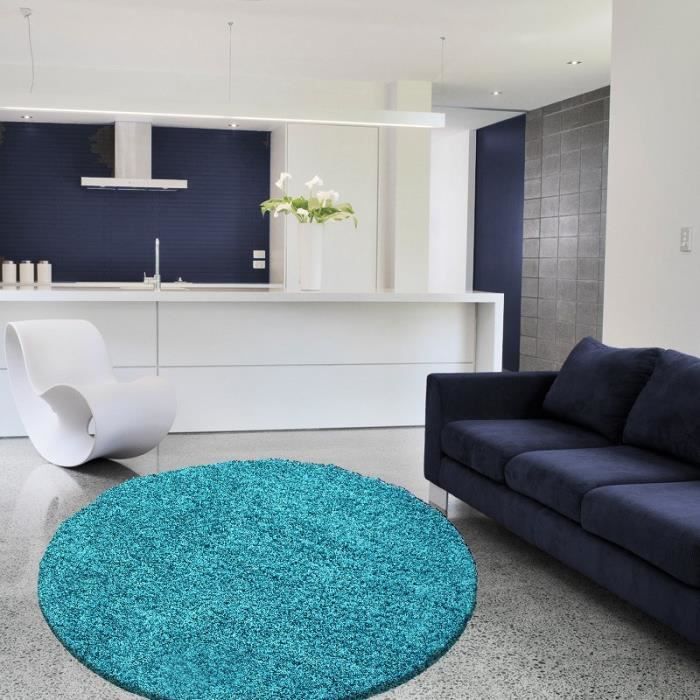 life tapis de salon shaggy rond o80 cm turquoise cdiscount maison