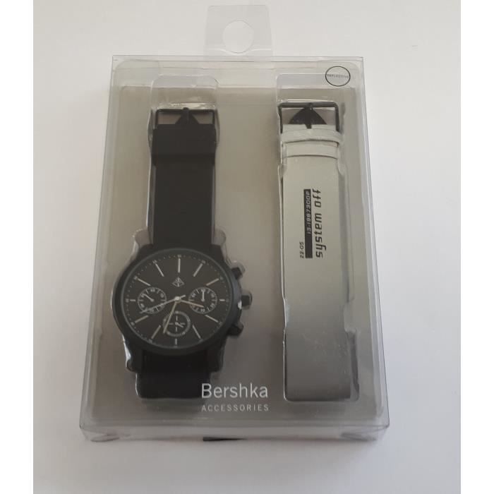 BERSHKA Montre Hommes avec bracelet Noir Argent montre quartz