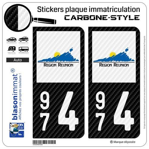 2 Autocollants Département 974 Réunion - Vinyle Haute Qualité Anti-UV - Pour Voiture, Caravane, Intérieur - 9