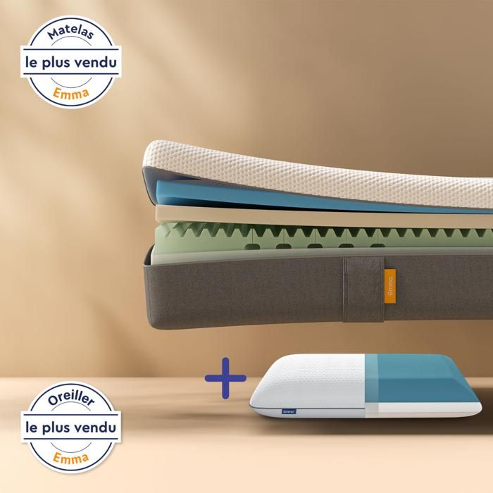 EMMA | Pack Matelas Original 80x190 cm + Oreiller | Technologie Mémoire de Forme | Les Plus Vendus en France | Corps Détendu