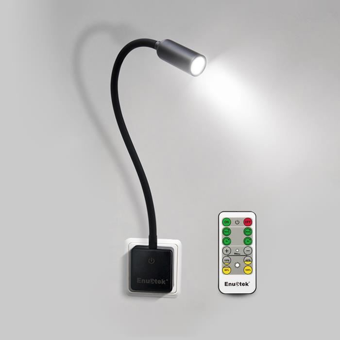 lampe de chevet veilleuse applique murale avec liseuse pour lit lampe de spot lecture sans fil gradable avec telecommande 3w 5000k cdiscount maison