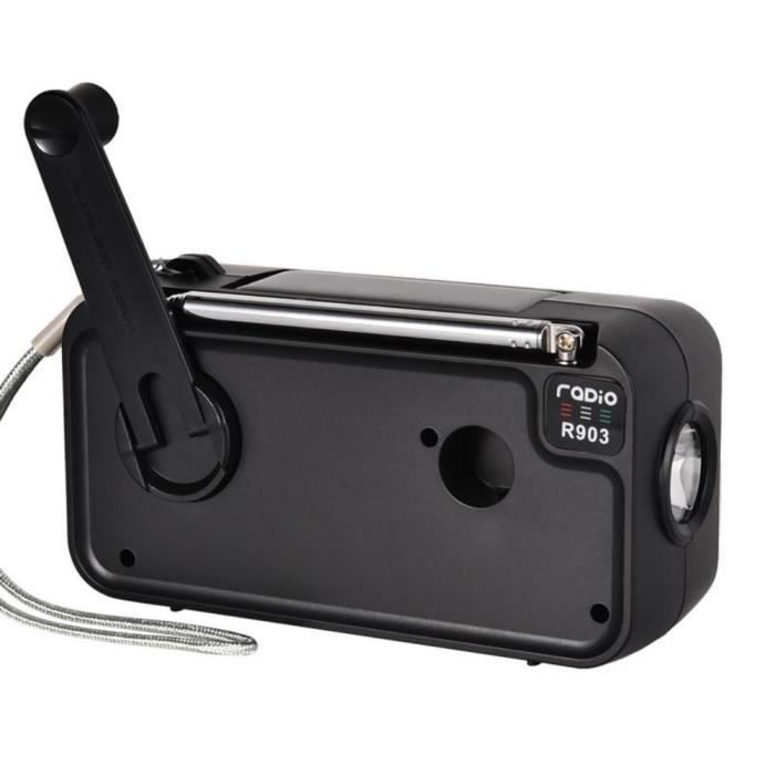 Radio Dynamo PRUNUS J-369 AM/FM - Manivelle/Solaire/Piles - Power Bank 3000mAh - Lampe SOS