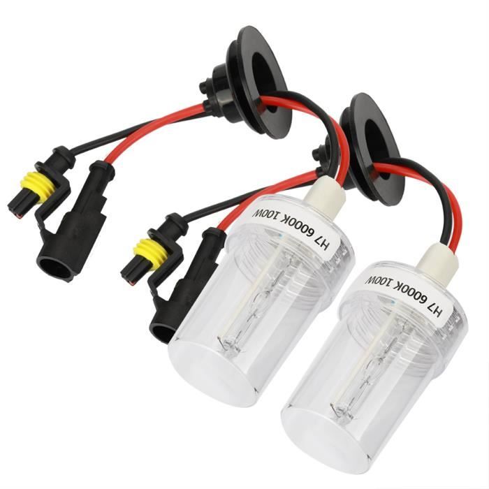 Phare au xénon de voiture, 2 pièces 100W H7 6000K haute luminosité ampoules de remplacement de phare au xénon de voiture