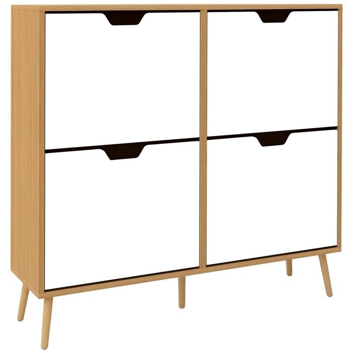 Meuble à chaussures design scandinave 4 portes abattantes 4 étagères