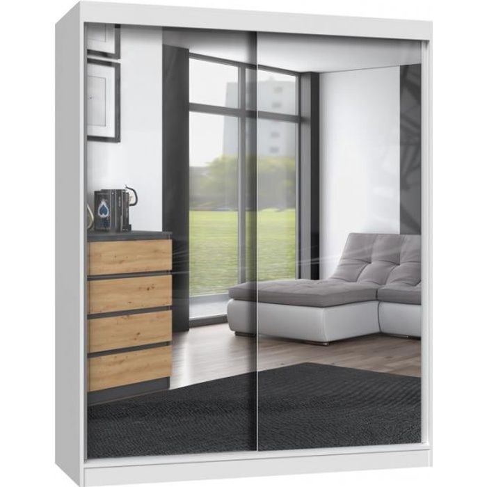 PAOLO Armoire à 2 portes coulissantes 2 miroirs L. 160 cm