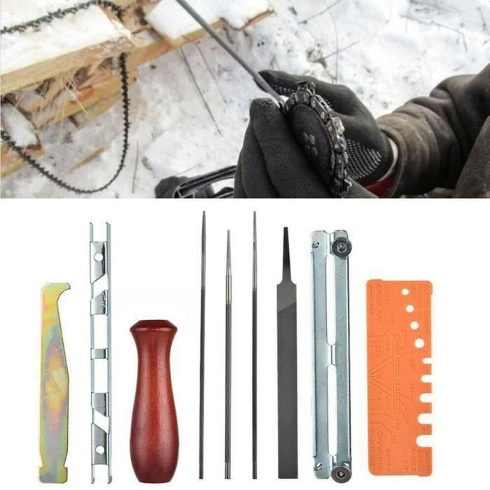Kit Affûtage Tronçonneuse 10 Pièces CEIEVER - Limes Rondes Et Plate, Guide, Manche, Jauge - Professionnel Et Complet