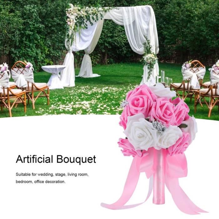 Bouquet Mariée Artificiel UPOSAO - Roses Et Cristaux Avec Ruban Diamant
