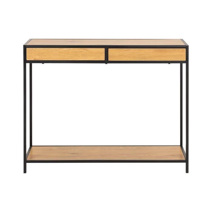 miliboo console industrielle 2 tiroirs en metal et bois tresca cdiscount maison