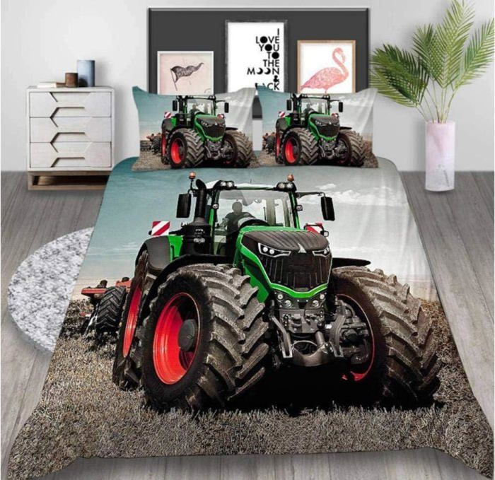 Coton/Renforcé Taie dOreiller 80 x 80 cm Housse de Couette 135 x 200 cm Tracteur Herding YOUNG COLLECTION Parure de Lit Réversible 