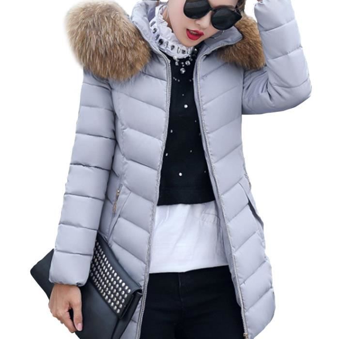 Gris Nouveaut Doudoune Femme Hiver Mi Longue avec Capuche
