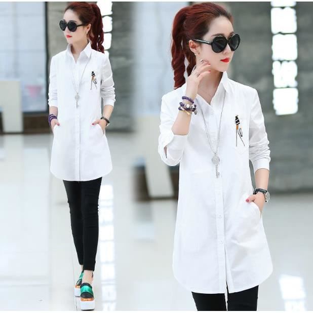 Tunique Femme Lin Longue Chic Col En V Bouton Ete Chemise Femme