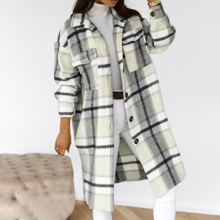 Manteau long hotsell a carreau femme