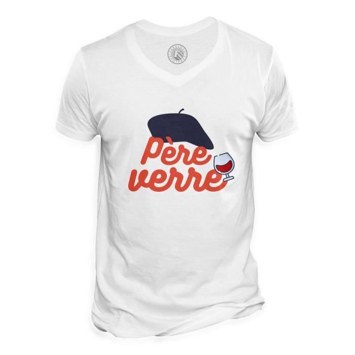 T shirt Homme Col V P re Verre Vin Humour Alcool
