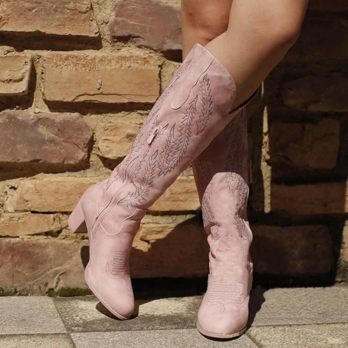 Nouvelles bottes hautes occidentales brod es pour femmes talons