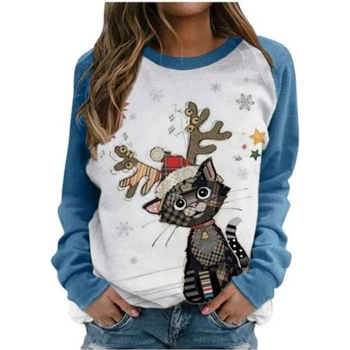 Sweat Pull Noel Femme Chic Sweat-Shirt Noël Rouge Imprimé Créatif Moche