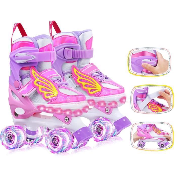 Roller Enfant Fille Ajustable Roller Quad avec Roues Lumineuses