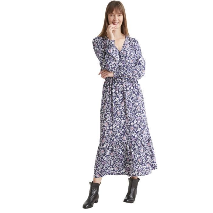 BALSAMIK by Daxon Robe longue style boheme Imprime marine lilas Bleu marine blanc Cdiscount Pret a Porter