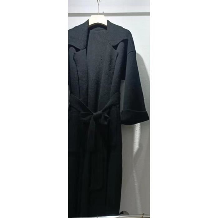 Cardigan Long Femme Col V – Tricoté Léger, Coupe Ample, Noir, Pour Toutes Les Saisons