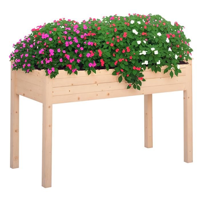 Jardinière sur pieds potager - Outsunny - inserts dirrigation feutre de drainage inclus - bois massif sapin - 122x56x76cm - naturel