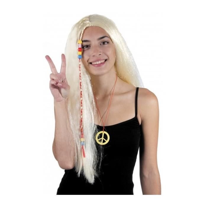 Perruque Blonde Longue Hippie - PARTY PRO - Accessoire de déguisement - Femme - 60cm - Perles en plastique