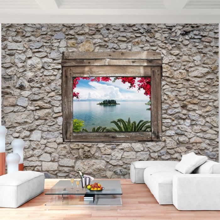 Tapisserie Tableau Toile Photo Mur De Pierre En Pierre Naturelle 396 X 280  Cm Laine Papier Peint Salon Murale Décor Mural Moderne - Cdiscount Bricolage