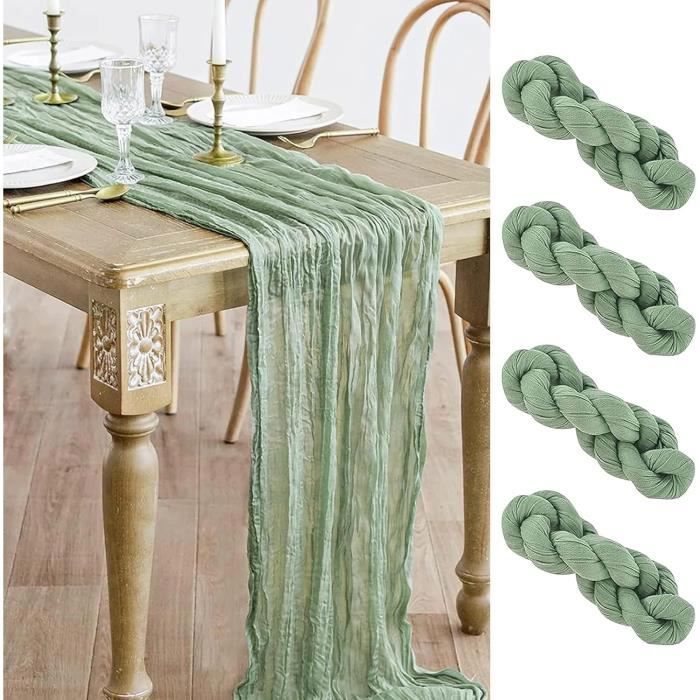 2 Pièces Chemin De Table En Étamine à Fromage Vert Bohème 90x300 Cm - Mousseline Semi-Transparente Mariage & Fêtes