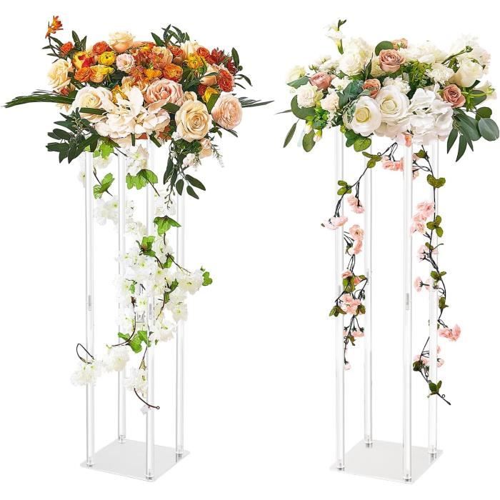 10 Supports à Fleurs En Colonne Acrylique Transparente - Hauteur 60 Cm, Design Géométrique Moderne Pour Décoration De Mariage, Fête Ou Anniversaire