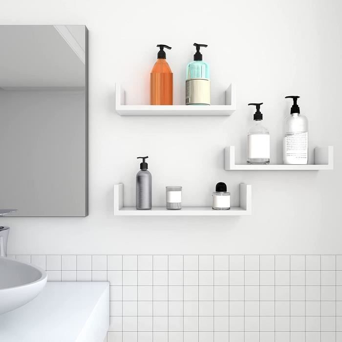SONGMICS Lot de 3 Etagères murales flottantes Panneau de MDF pour Salle de bain Chambre Bureau Blanche LWS40WT SONGMICS Lot de 3 Etagères murales flottantes Panneau de MDF pour Salle de bain Chambre Bureau Blanche LWS40WT