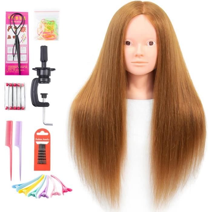 Lot De 2 Têtes D'étude Pédagogique Cheveux 100% Naturels - Têtes à Coiffer Pour Apprentissage Coiffure