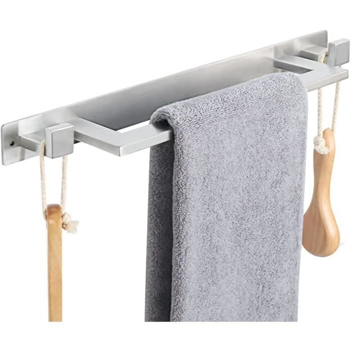 Porte-Serviettes SAYAYO Sans Perçage - Adhésif Ou Vis - Acier Inoxydable 20cm - Salle De Bain Noir